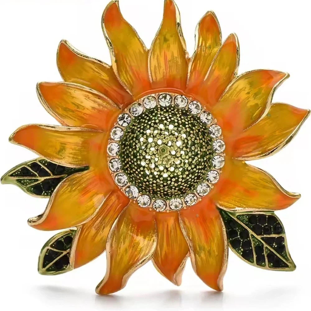 Orange Sunflower Crystal Brooch